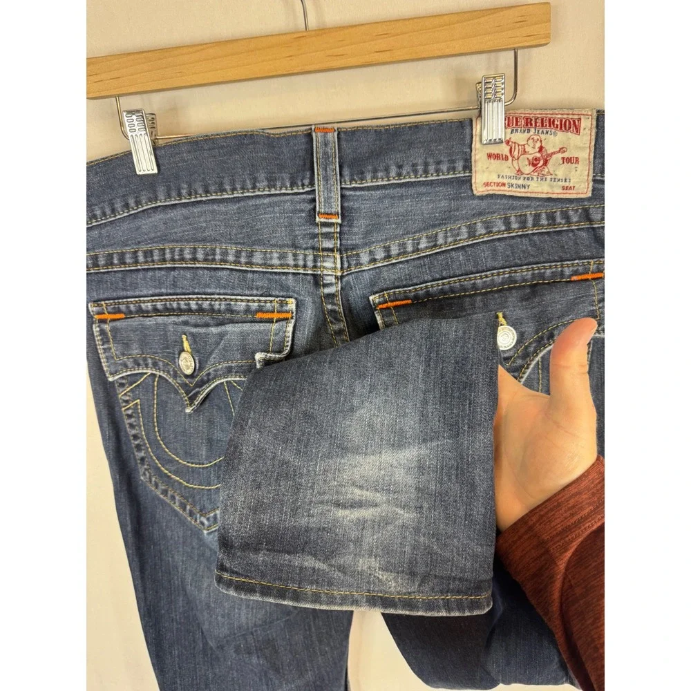 True‎ Religion Skinny Flap OM Mens Jeans 36X34 SN Body Rinse Blue Denim